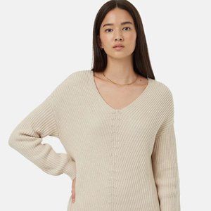 NWT Tentree Highline V-Neck Sweater Dress - Organic Cotton, Size Small, Oatmeal